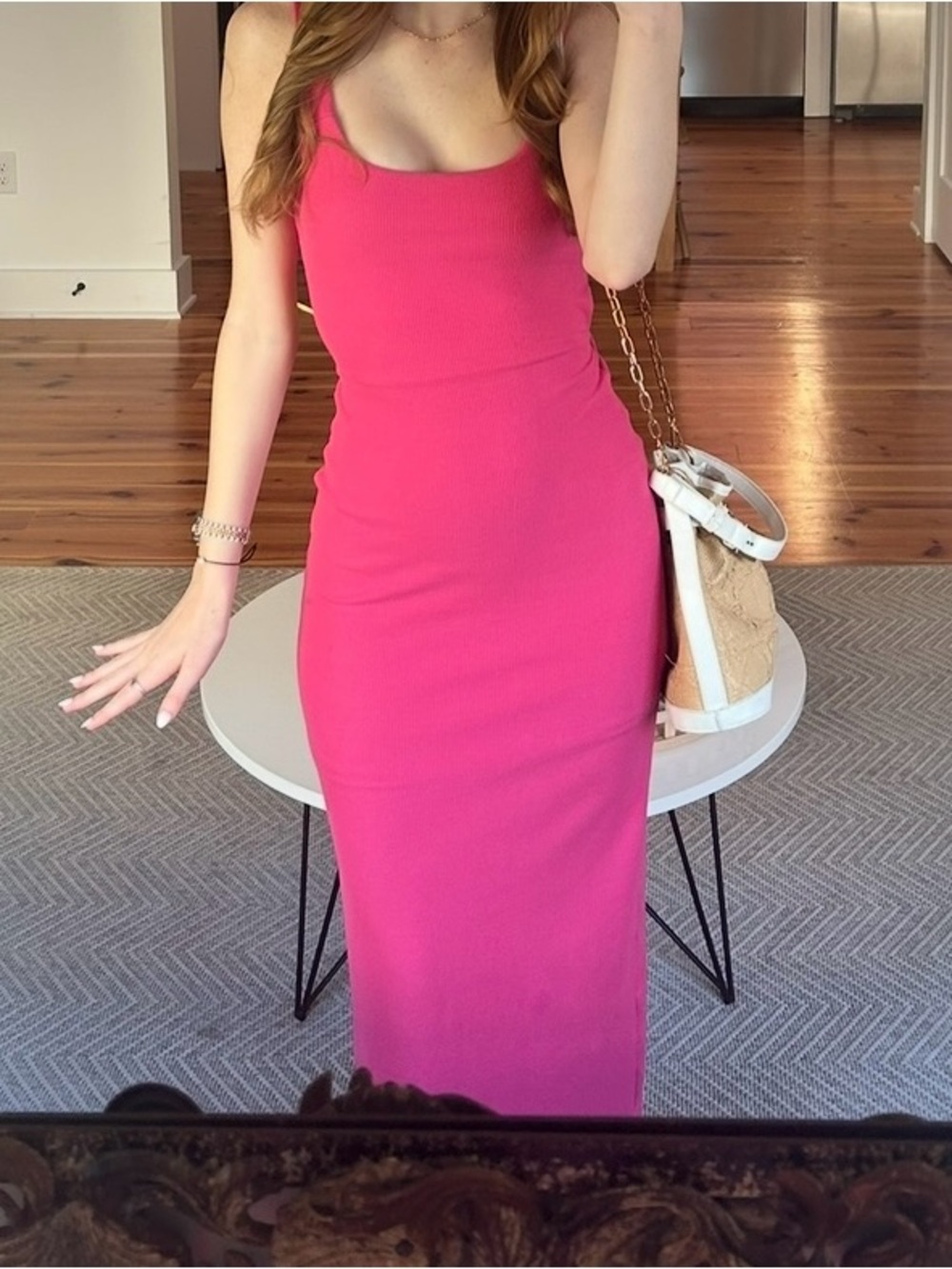 Le Lis Hot Pink Ribbed Maxi Dress - Sleek Scoop Neck